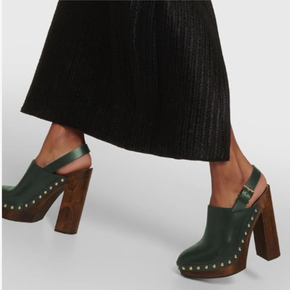 Elegant Green Heeled Clogs